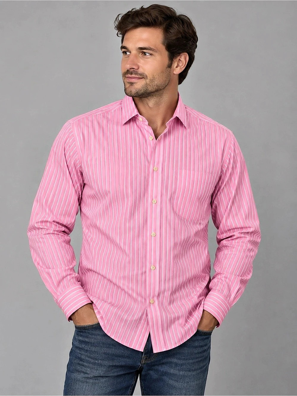 Polo Ralph Lauren Estate Men’s Pink White Striped Dress Shirt 16.5 / 34-35